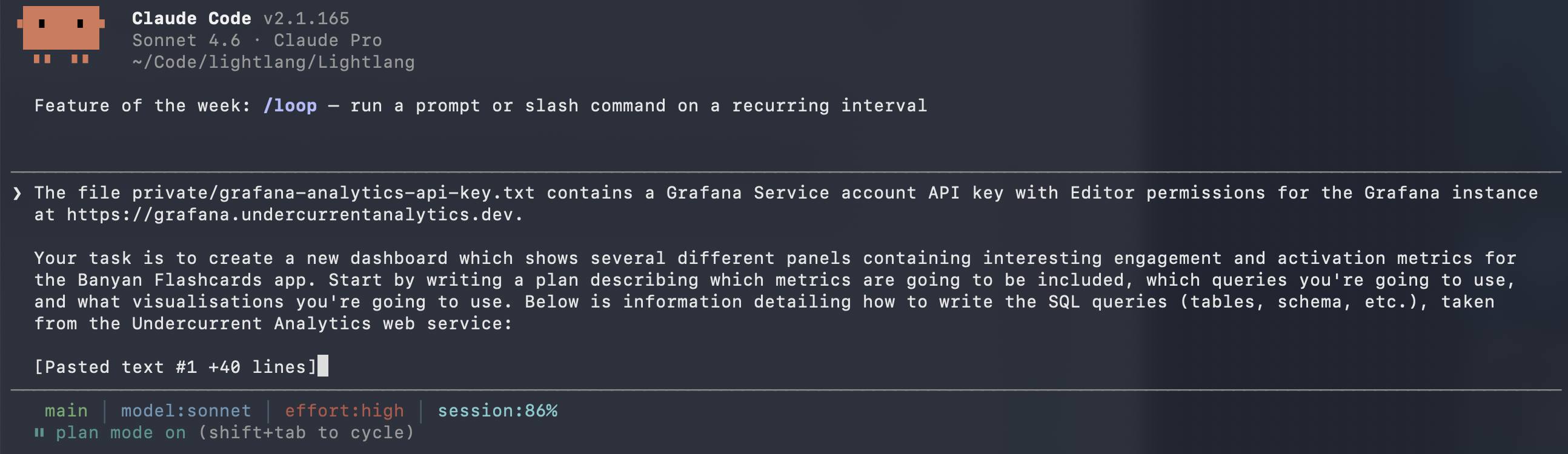 Claude prompt for creating Grafana panels